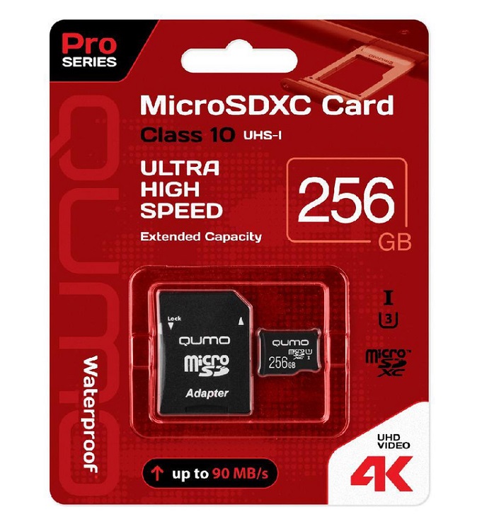 Изображение Карта памяти Qumo Micro SDXC Class 10 UHS-1 U3 90/70MB/s Pro seria 3.0 256Gb 
