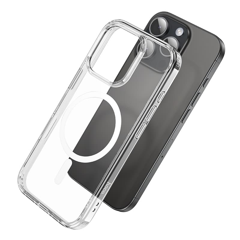 фото Чехол накладка для iphone 16 Pro Max (6.9) HOCO Armour magnetic защита углов силикон+пластик с магнитом для magsafe матовая черная