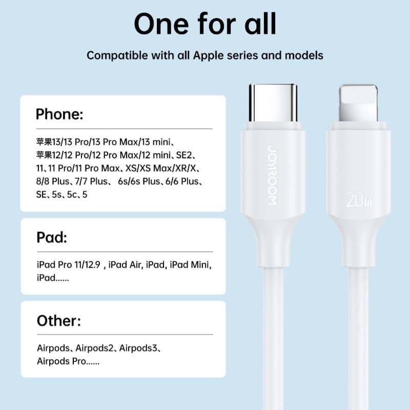 Кабель для зарядки iphone Lightning Joyroom S-A9 1м 3A белый Кабель для зарядки iphone Lightning Joyroom S-A9 1м 3A белый