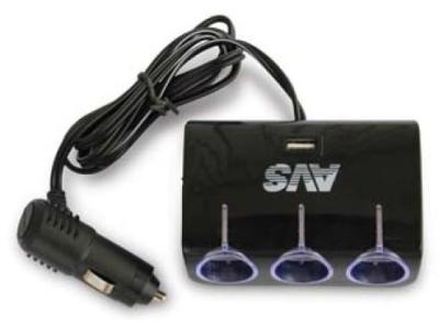 Разветвитель прикуривателя 12/24 3 выхода+USB CS317U AVS