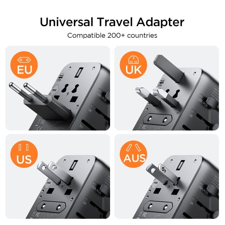 фото Универсальное зарядное устройство адаптер Joyroom JR-TCW01 17W EU/US/JP/AU/UK Type-C USB-C+3USB 10A черный