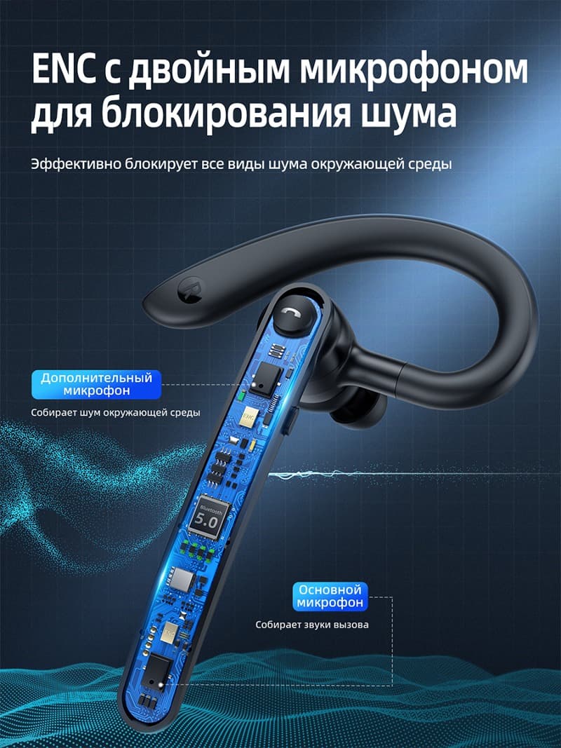 Изображение BT Блютуз-гарнитура HOCO S19 металл серая фото BT Блютуз-гарнитура HOCO S19 металл серая