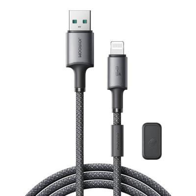 Кабель для зарядки iphone Lightning Joyroom S-A50 1.2м 3A с магнитным самоклеющимся держателем в оплетке темно-серый