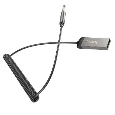 Блютуз aux FM трансмиттер bluetooth адаптер ресивер Hoco E78 1.2м пружина серый металл