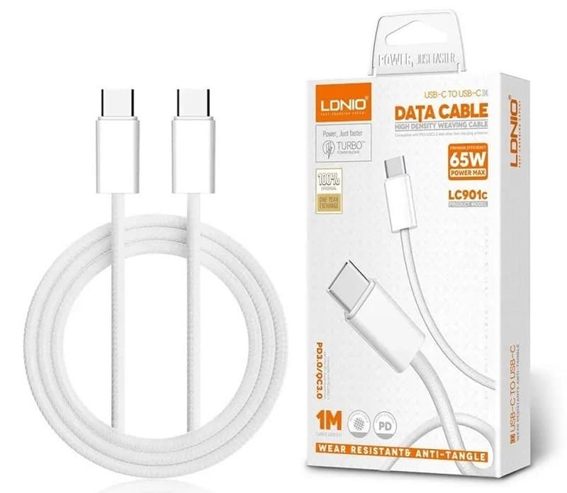 Кабель для зарядки Type-C to Type-C LDNIO LC901c PD3.0 / QC3.0 1м белый Кабель для зарядки Type-C to Type-C LDNIO LC901c PD3.0 / QC3.0 1м белый