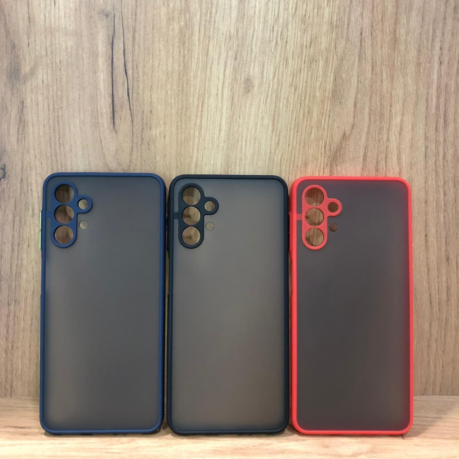 фото Чехол накладка для Xiaomi Redmi 10C силикон+пластик притемненная матовая с красным бампером