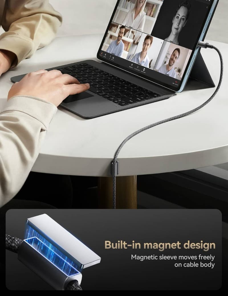 Кабель для зарядки Type-C to Type-C Joyroom S-A50 1.2м PD 60W с магнитным самоклеющимся держателем в оплетке темно-серый