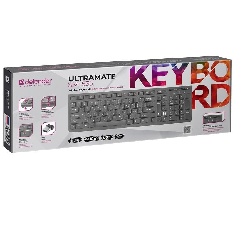 Клавиатура беспроводная DEFENDER Ultramate SM-535 USB RU мультимедийная черная Клавиатура беспроводная DEFENDER Ultramate SM-535 USB RU мультимедийная черная