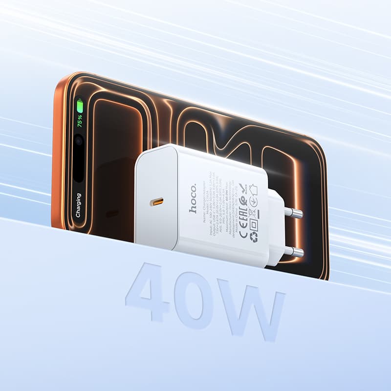 фото Сетевое зарядное устройство Адаптер Блок питания HOCO C162A PD 40W до 60W Type-C USB-C белое