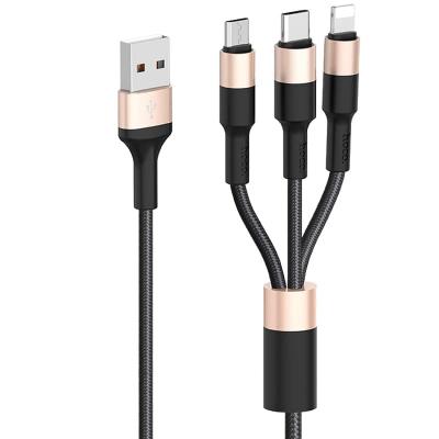 Кабель для зарядки 3 в 1 Lightning/Micro/Type-C HOCO X26 в тканевой оплетке черно-золотой