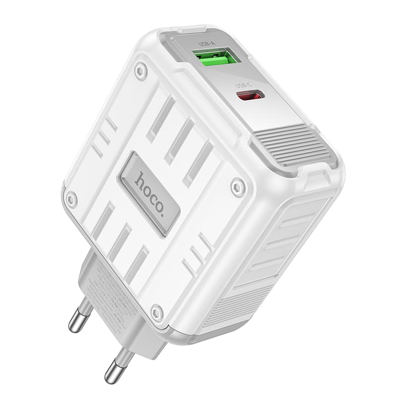 фото Сетевое зарядное устройство Адаптер Блок питания HOCO C138A Rock PD 65W+QC3.0 / Type-C USB-C+USB 3A белое