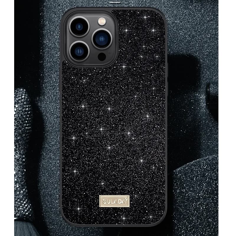 фото Чехол накладка для Samsung S22 SULADA Glittering Powder силикон+пластик черная с блеском, черный бампер