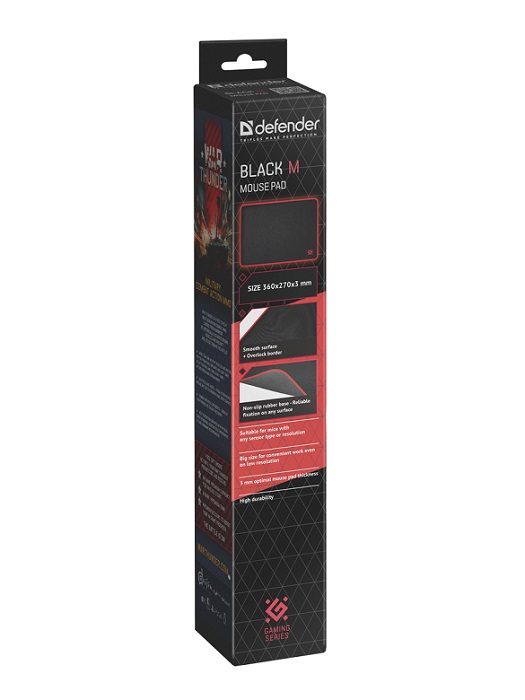 Коврик для мыши игровой DEFENDER Black M 360x270x3 mm ткань+резина Коврик для мыши игровой DEFENDER Black M 360x270x3 mm ткань+резина