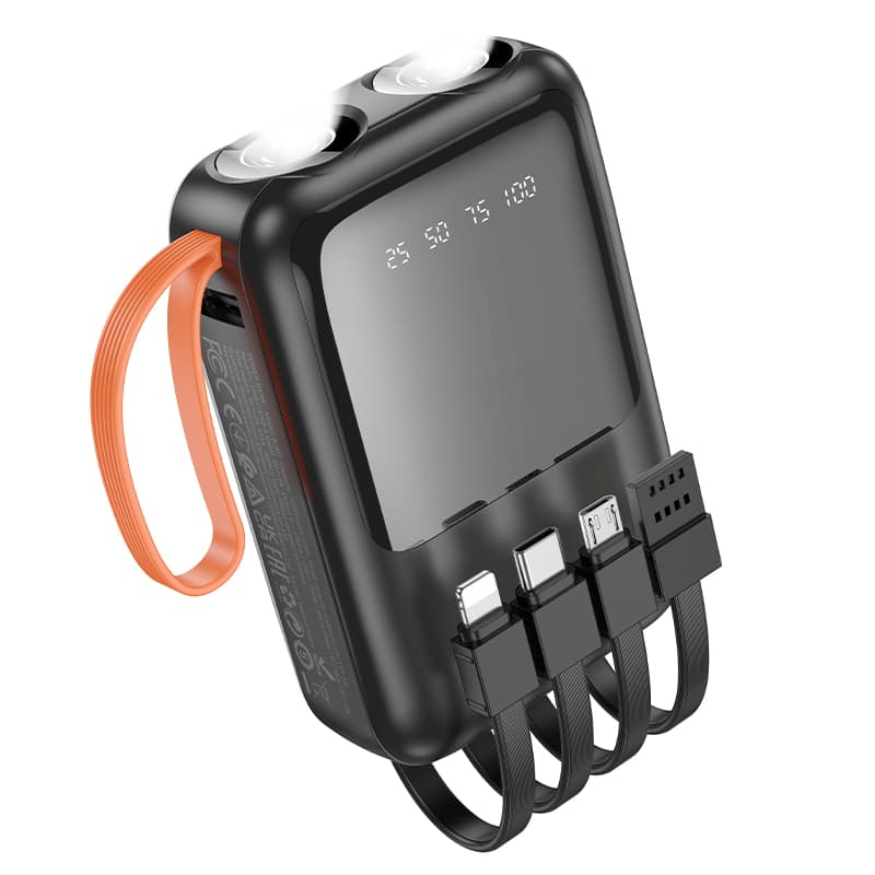 фото Внешний аккумулятор повербанк Power bank Borofone BJ60 10000mAh с 4 встроенными кабелями и с индикатором мощности заряда черный