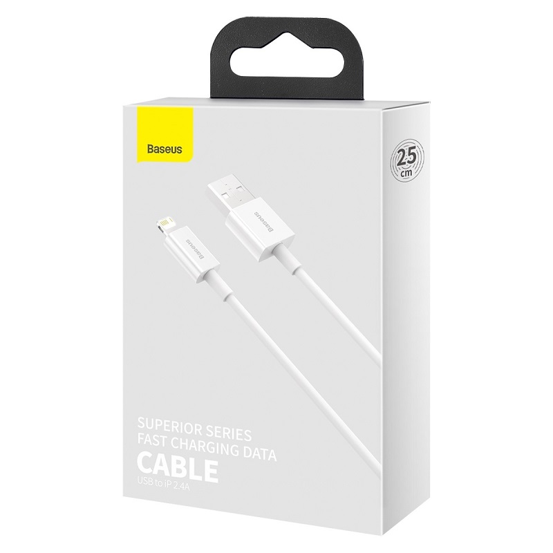 Кабель для зарядки iphone Lightning Baseus Superior CALYS-C02 2.4A 2м белый Кабель для зарядки iphone Lightning Baseus Superior CALYS-C02 2.4A 2м белый