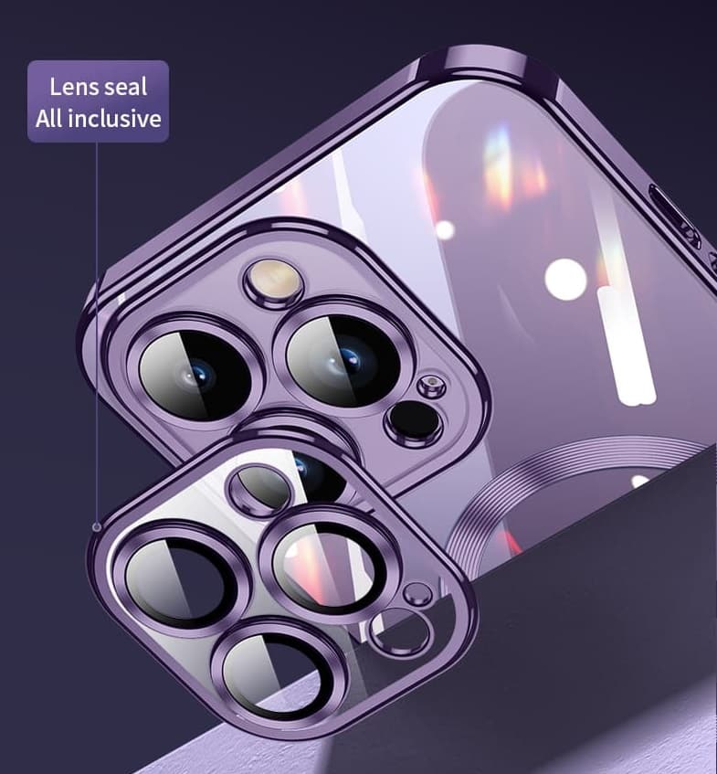 фото Чехол накладка для iphone 16 Pro Max (6.9) SULADA Qiang Ci силикон прозрачная, золотой бампер с магнитом для magsafe, защита линз