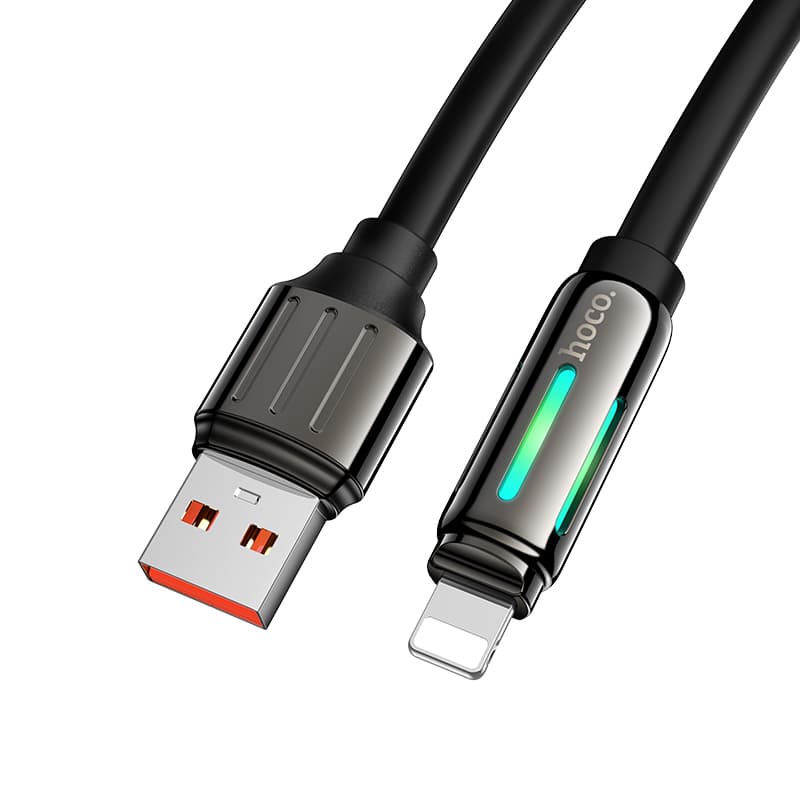 Кабель для зарядки iphone Lightning HOCO U136 2.4A 1.2m RGB подсветка прочный силиконовый черный