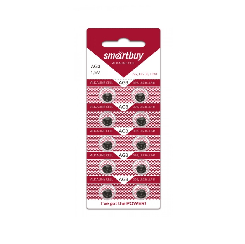 Батарейка Smartbuy алкалиновая AG3-10B (SBBB-AG3-10B) (LR41,LR736,392) часовая