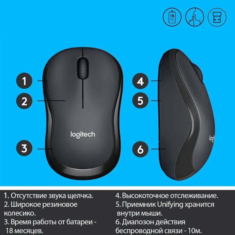 Мышь беспроводная Logitech M185 1000dpi черно-синяя