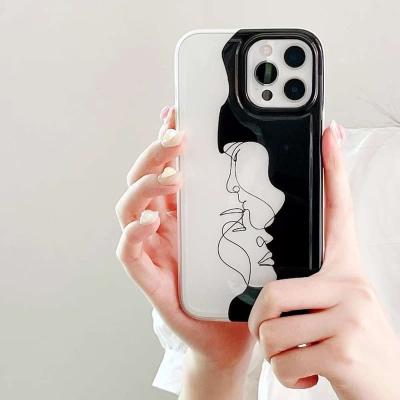 Чехол накладка для iphone 14 Pro Max (6.7) силикон черты лиц черным на прозрачном матовом