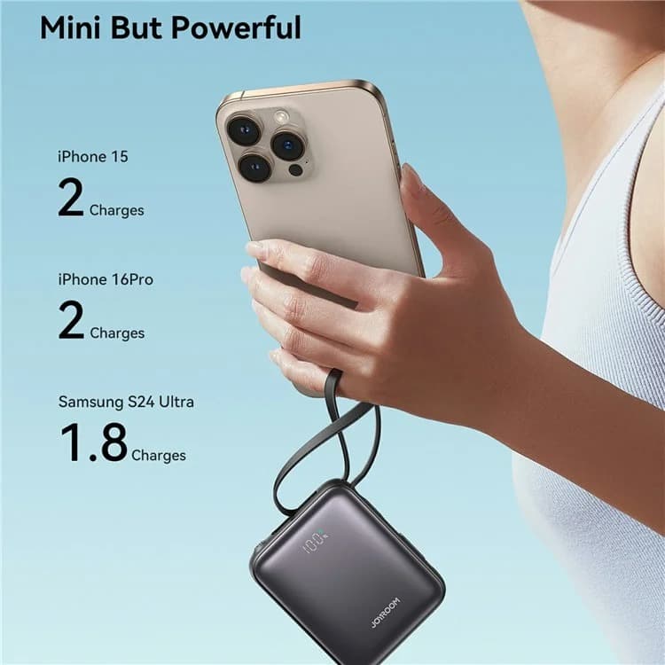 Изображение Внешний аккумулятор повербанк Power bank Joyroom JR-PBF27 10000mAh 22.5W с дисплеем и двумя встроенными кабелями черный фото Внешний аккумулятор повербанк Power bank Joyroom JR-PBF27 10000mAh 22.5W с дисплеем и двумя встроенными кабелями черный