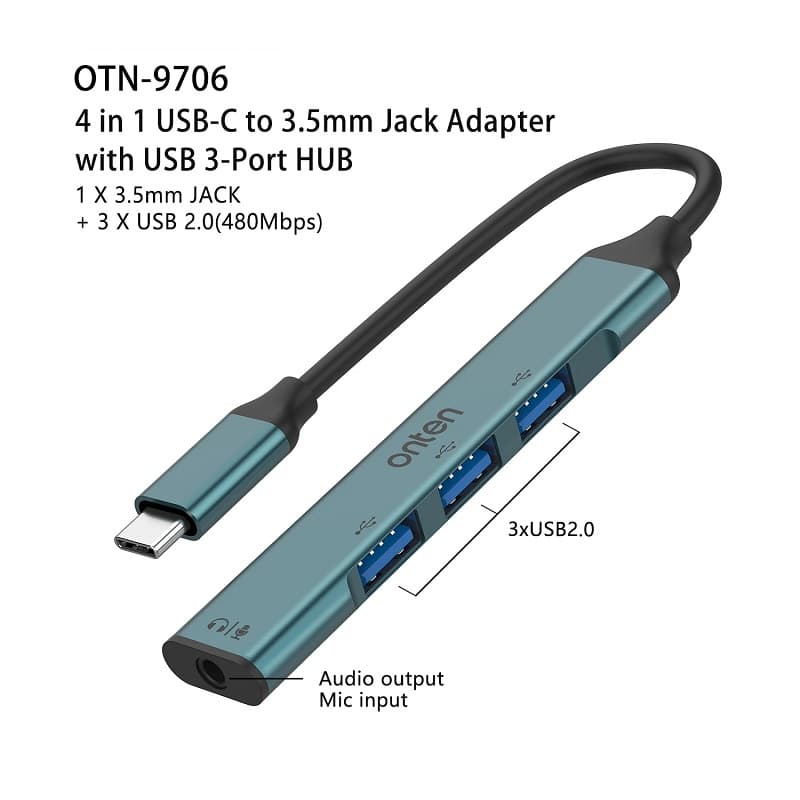 Разветвитель адаптер переходник концентратор Type-C HUB Хаб Onten OTN-9706 4в1 