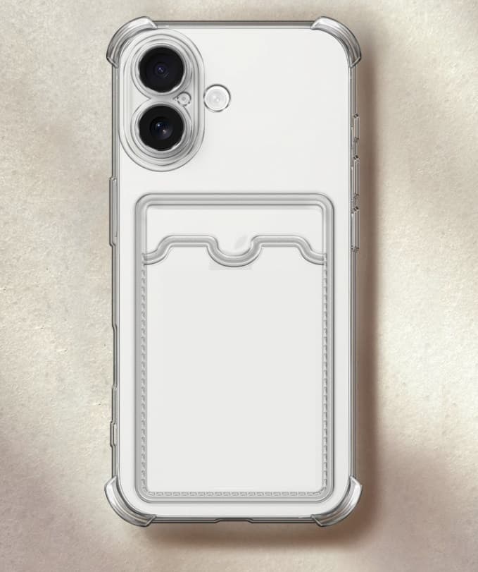 фото Чехол накладка для iphone 17 (6.3) с карманом для карты картхолдером с защищенными углами и камерой силикон прозрачная