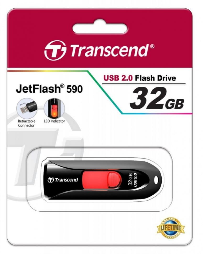 Изображение Флеш-накопитель Transcend JF590K 32Gb черно-красный выдвижной