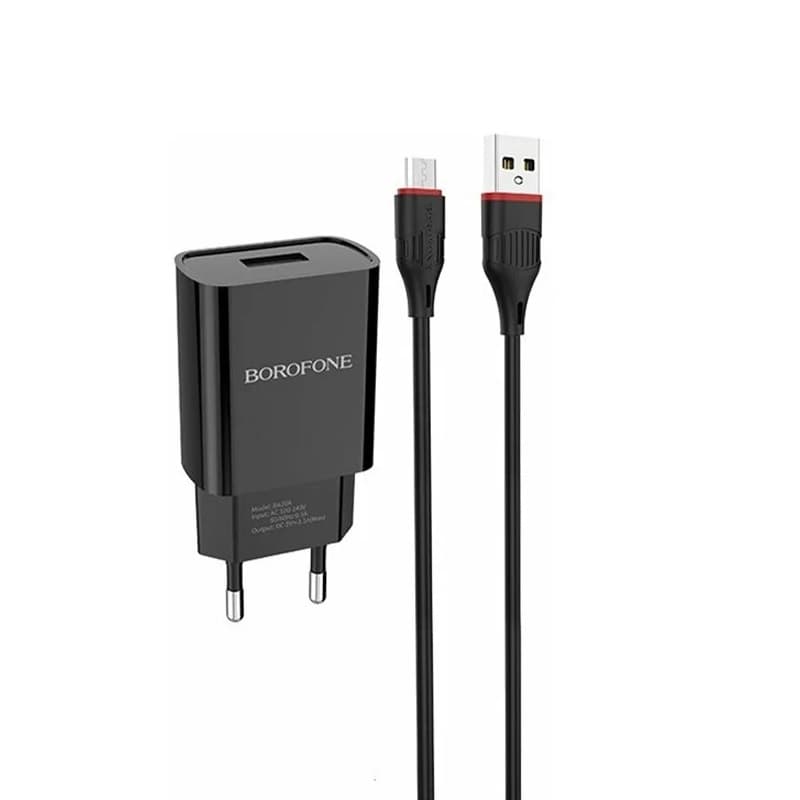 фото Сетевое зарядное устройство + кабель Micro USB Borofone BA20A 1USB 2.1A черный