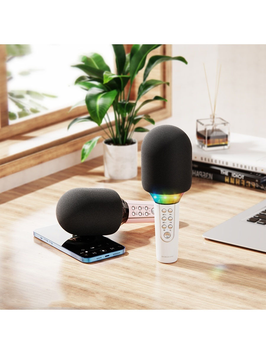 Микрофон-колонка караоке Borofone BFK2 Elf BT Блютуз белая