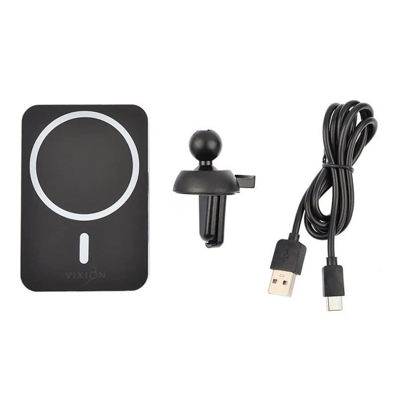 фото Автомобильный держатель для телефона VIXION W14 с беспроводной зарядкой в решетку вентиляции черный