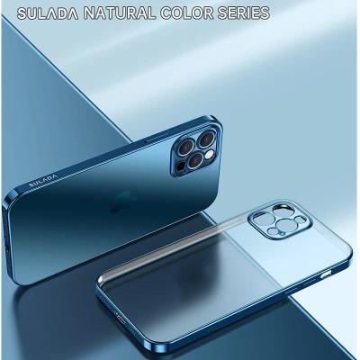 Чехол накладка для iphone 14 Pro Max (6.7) SULADA Color силикон прозрачный матовый с синим бампером