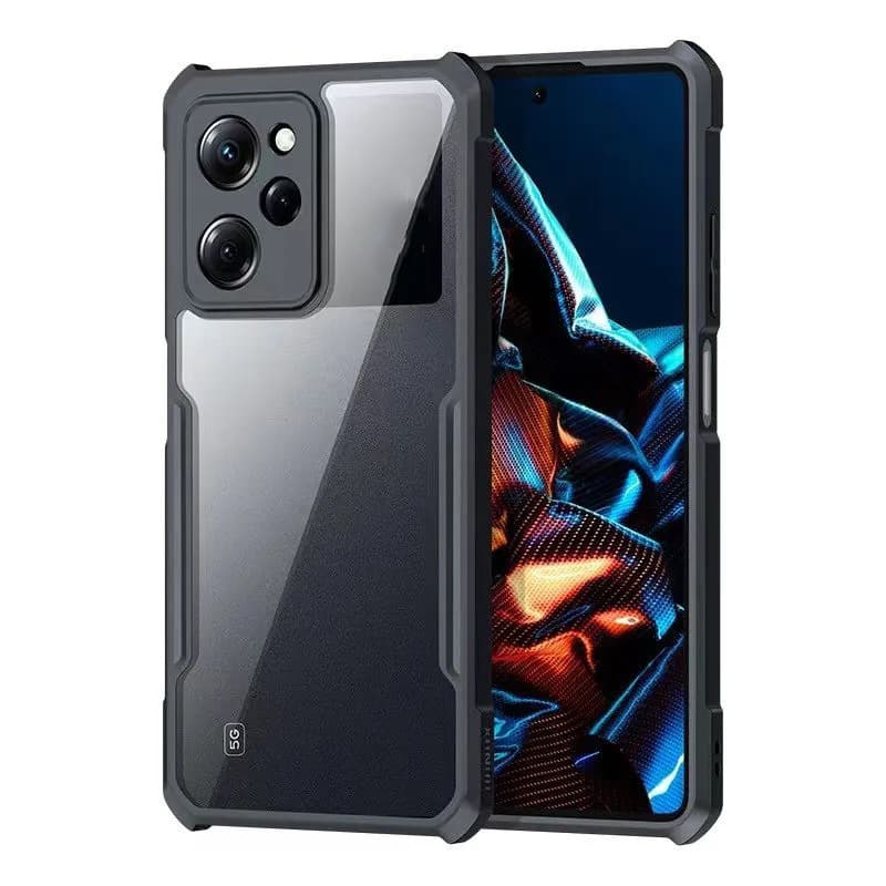 Изображение Чехол накладка для Huawei Honor X8b силикон+пластик с защитой камеры прозрачная с черным бампером и защищенными углами фото Чехол накладка для Huawei Honor X8b силикон+пластик с защитой камеры прозрачная с черным бампером и защищенными углами