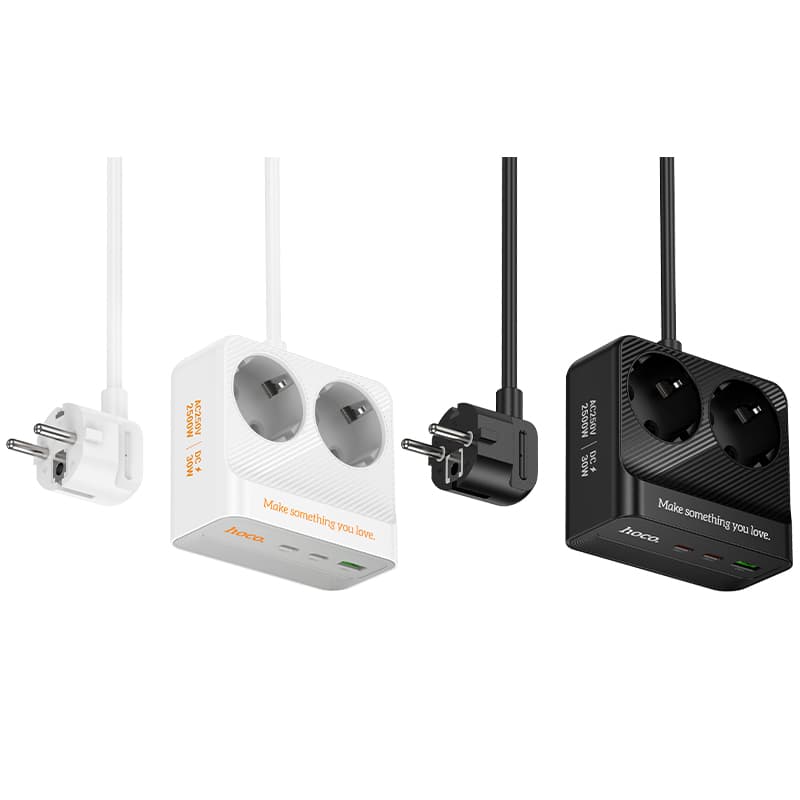 Сетевой фильтр HOCO AC27 2 гнезда + 2 Type-C USB-C PD30W + USB QC3.0 2м 2500W черный