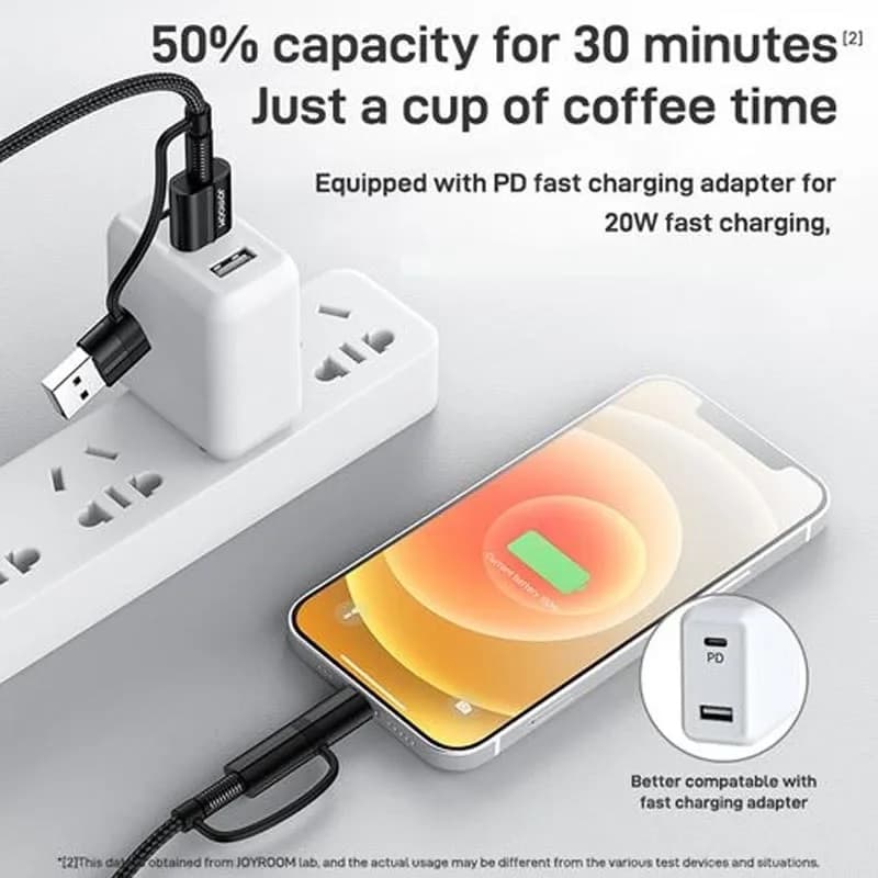 Кабель для зарядки 4 в 1 USB / Type-C to Lightning 20W / Type-C to Type-C 60W Joyroom S-1830G3 1.8м черный Кабель для зарядки 4 в 1 USB / Type-C to Lightning 20W / Type-C to Type-C 60W Joyroom S-1830G3 1.8м черный