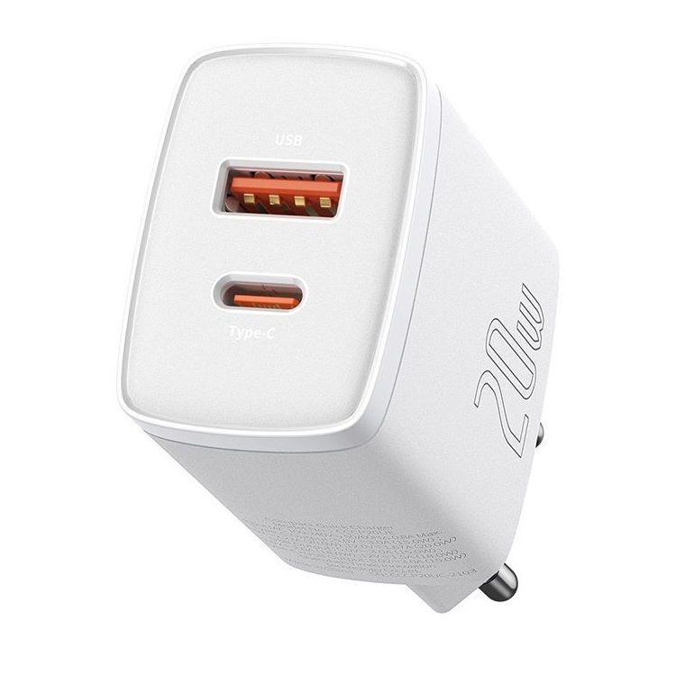 фото Сетевое зарядное устройство Адаптер Блок питания Baseus Compact PD 20W+QC3.0 / Type-C USB-C+USB белое CCXJ-B02