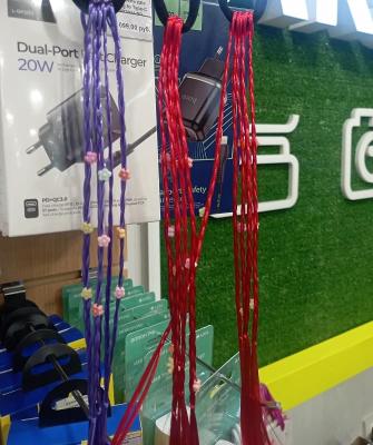 Косички на резинке тонкие с цветочками 35см