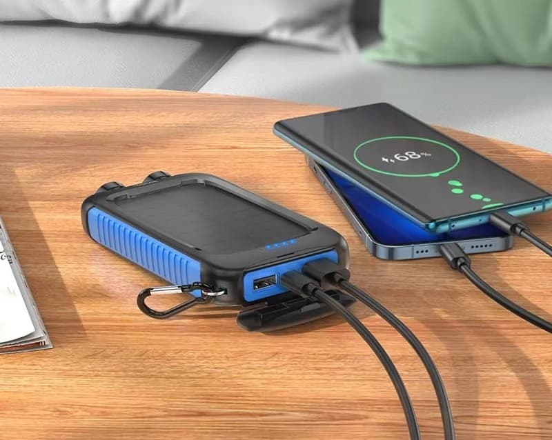 Изображение Внешний аккумулятор повербанк Power bank HOCO DB51 8000mAh с солнечной панелью и фонариком черный фото Внешний аккумулятор повербанк Power bank HOCO DB51 8000mAh с солнечной панелью и фонариком черный