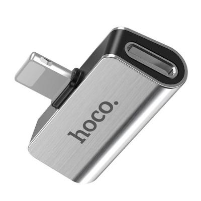 Аудио адаптер переходник для наушников iphone с Lightning на 2 Lightning Hoco LS24 серебро