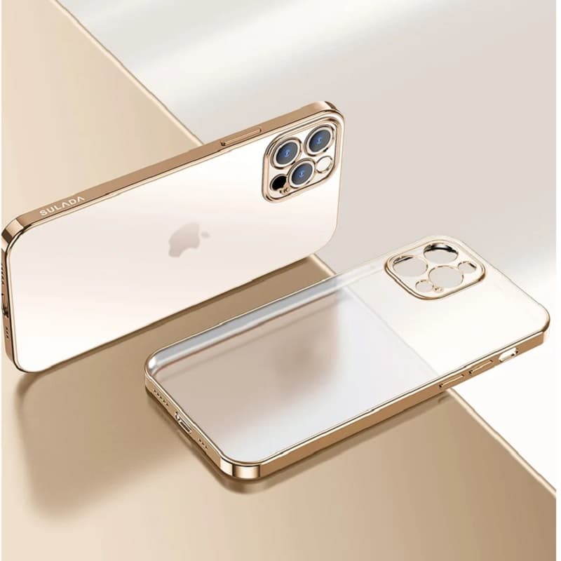 Изображение Чехол накладка для iphone 16 Pro Max (6.9) SULADA Color силикон прозрачный матовый с золотым бампером фото Чехол накладка для iphone 16 Pro Max (6.9) SULADA Color силикон прозрачный матовый с золотым бампером