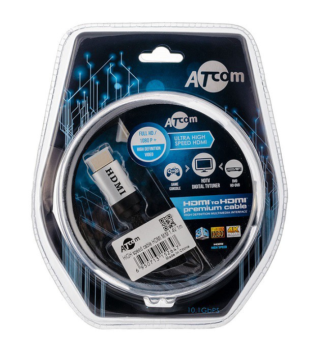 Кабель HDMI - HDMI 3м Atcom AT5266 HIGH speed ver 2.0 4K серебристый/черный в блистере