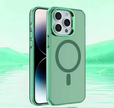 Чехол накладка для iphone 13/14 (6.1) Magnetic силикон+пластик с магнитом для magsafe зеленая