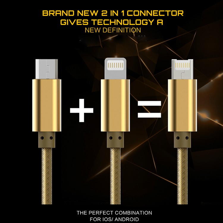 Кабель для зарядки 2 в 1 Lightning/Micro LDNIO LC88 1м золото плетеный