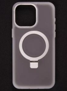 Чехол накладка для iphone 11 (6.1) Brauffen силикон+пластик с магнитом для magsafe и кольцом держателем прозрачно-матовая серебристая