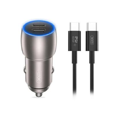 Автомобильное зарядное устройство + кабель Type-C to Type-C xomobile CC51 2xPD 40W серый металл