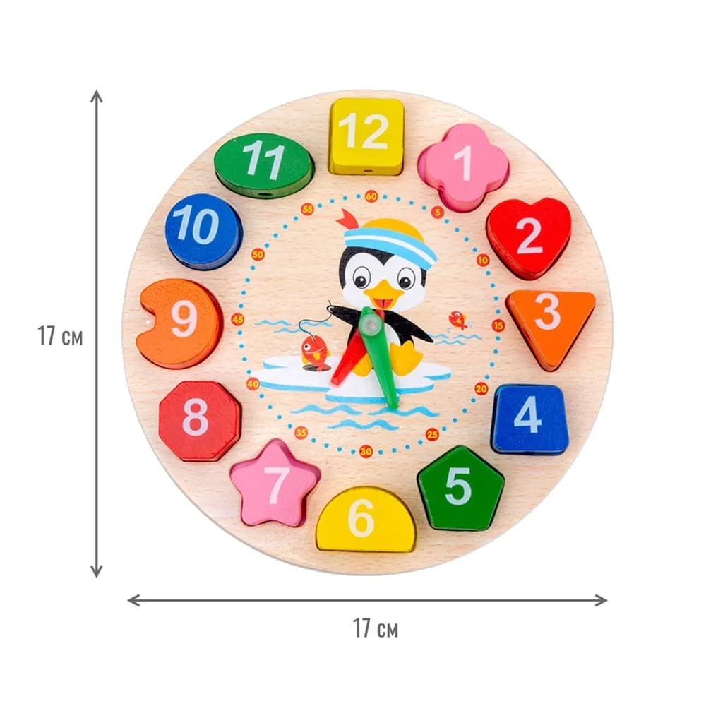 Часы сортер развивающие с объемными вкладышами и шнуровкой, дерево