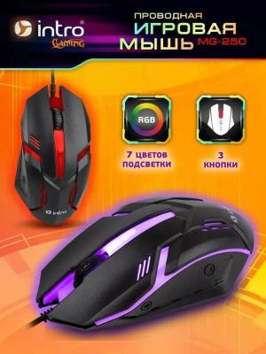 Мышь проводная игровая Intro MG250 Gaming 1.5м черная с подсветкой 1000dpi