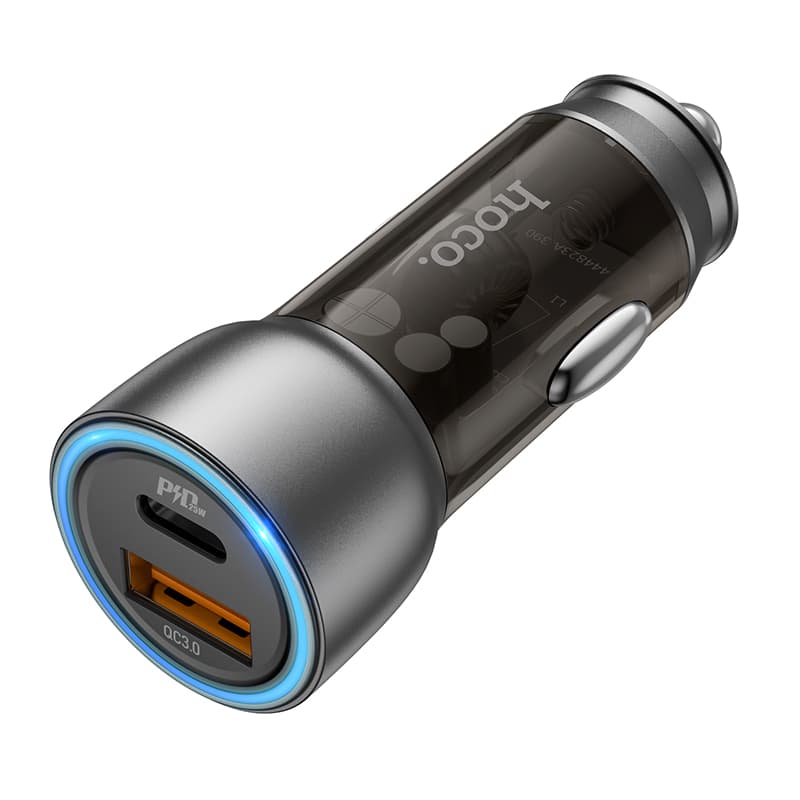 фото Автомобильное зарядное устройство HOCO NZ8 43W PD 25W+QC3.0 / Type-C USB-C+USB прозрачный коричневый