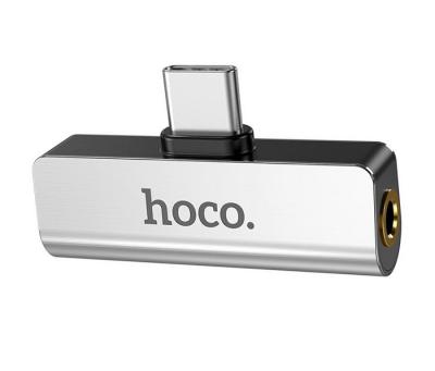 Аудио адаптер переходник для наушников с Type-C USB-C на Jack 3.5 и Type-C USB-C Hoco LS26 серебро