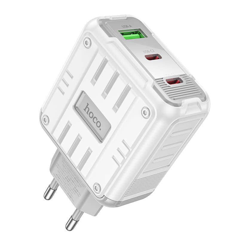 фото Сетевое зарядное устройство Адаптер Блок питания HOCO C139A Rock 2PD 65W+QC3.0 18W / 2 Type-C USB-C+USB 3A белое